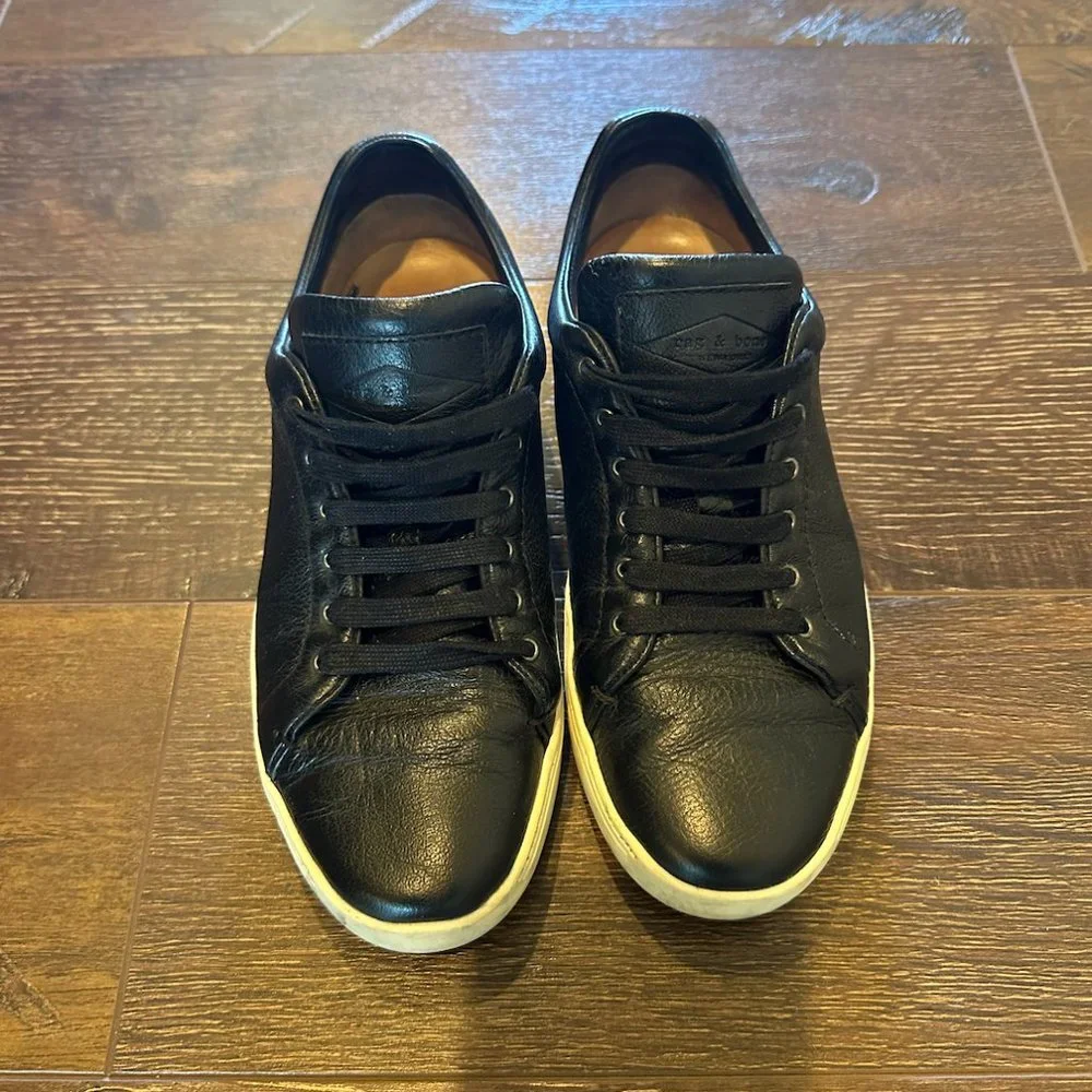 Rag & Bone Black Leather Sneakers - Picture 1 of 7